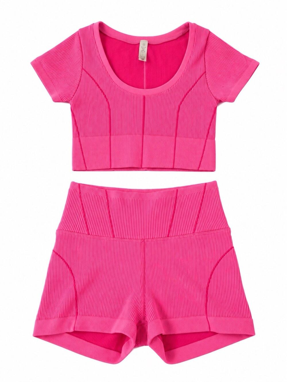 Aerie OFFLINE Women’s Small Pink Ribbed Crop Top & Shorts 2 Piece Set